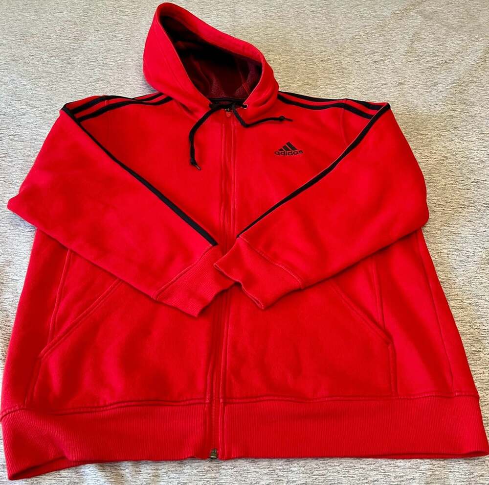 adidas Essentials 3-Stripes Fleece Hoodie - Red - Picture 8 of 9